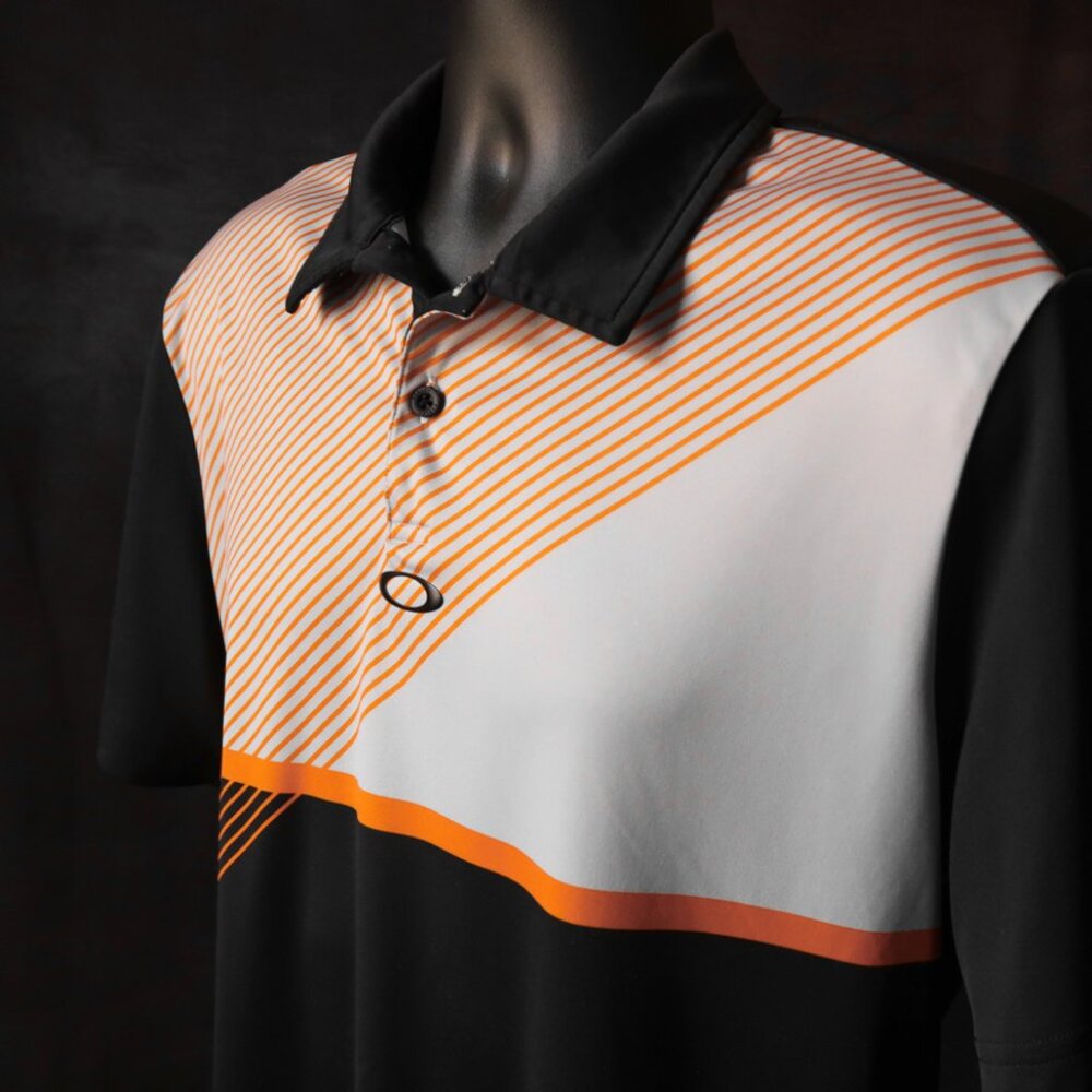 Oakley HydroLix Black Orange Striped Polo (L) ⛳️ - Picture 2 of 14